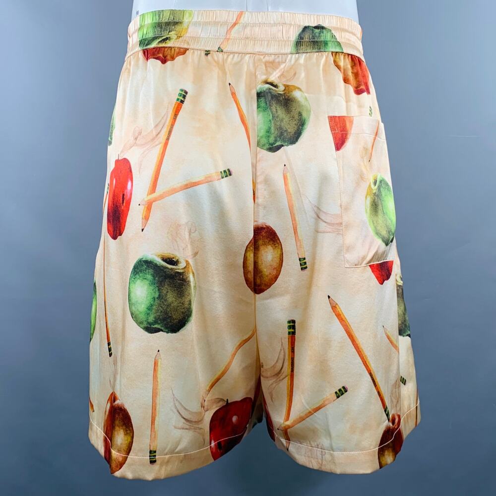 NAHMIAS SS23 Size XXXL Apple Beige Red Print Silk Blend Drawstring Shorts - Picture 2 of 5